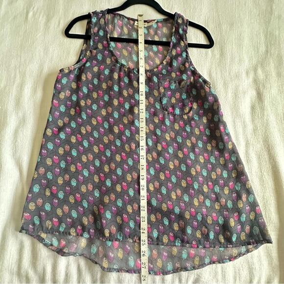 Blue Bird - Tank Top ASO Pretty Little Liars Sheer Owl Print Gray - Sz M - Picture 6 of 9